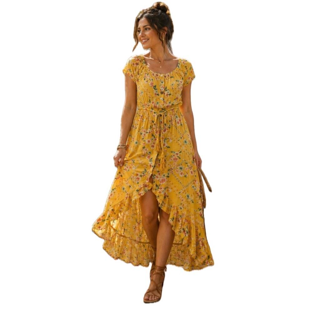 Anthropologie , Abel the label, Floral Yellow Dress, Size S